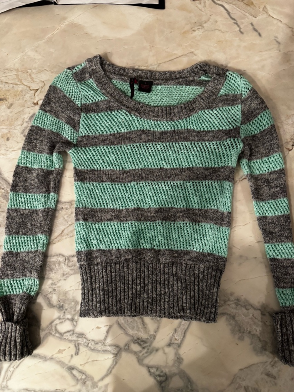 Striped Teal and Gray Knit Women's Sweater